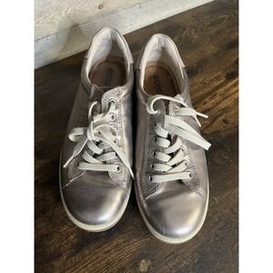 EUC Ecco Womens Sz EU 37 Chase II Tie in Moon Rock Metalic Leather